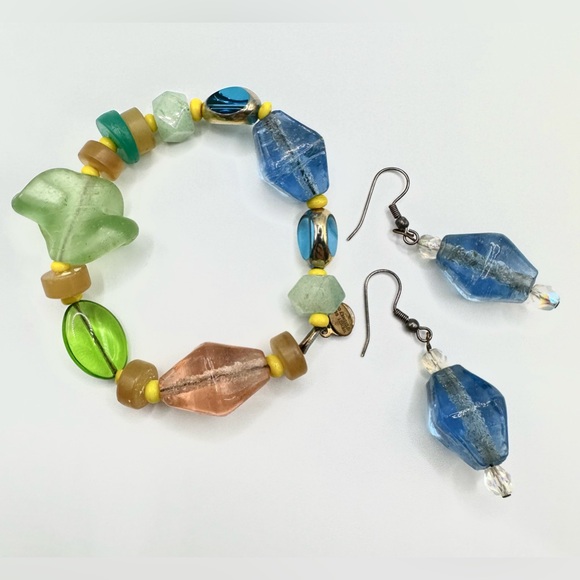 1990s Wendy Gell’s Lake Fairy~Gorgeous Beaded Bracelet & Earring Set - Picture 1 of 8